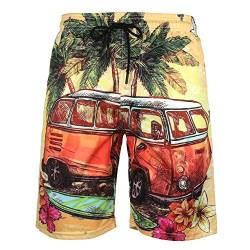 DOTBUY Badeshorts für Herren Lang, Sommer Persönlichkeit Creative 3D Druck Gemütlich Schnelltrocknend Badehose Jungen Männer mit Taschen Kurze Hosen fit Hawaii Strand Surf (2XL,Bus) von DOTBUY