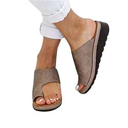 DOTBUY Damen Sandalen Sommer Plattform Sandale Schuhe, Frauen Bequeme Keilabsatz Elegant PU Leder Big Toe Hallux Valgus Unterstützung Sandale Schuhe Strand Reise Schuhe (CN38=240mm,Braun) von DOTBUY