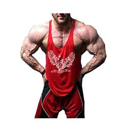 DOTBUY Gym Herren Tank Top, Men Tankshirt T-Shirt Achselshirt Unterhemden Ärmellos Muskelshirt Cotton Stringer Fitness Gym Shirt Solide Sport Vest (XXL, Rot) von DOTBUY