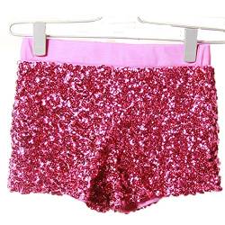 DOTBUY Hot Pants Sexy Damen Pailletten Party Nacht Club Hohe Taille Sexy Kurz Hosen Club Tanz Kostüm Yoga Lounge Laufen Joggen. (Rose Rot) von DOTBUY