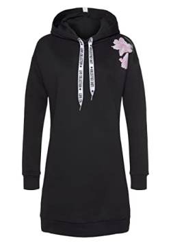 DOTIN Damen Hoodie Kleid Langarm Sweatshirt Winter Pullover Outwear Jumper Tops Kapuzenpulli, Schwarz, XL von DOTIN