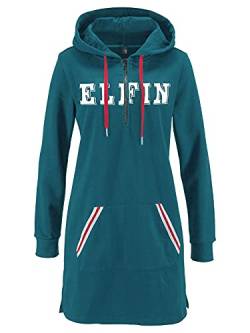 DOTIN Damen Kapuzenpullover Langarm Hoodie Kleid Sweatkleid Herbst Winter Sweatjacke Lange Pullover Jumper, Dunkel Stahlblau, L von DOTIN