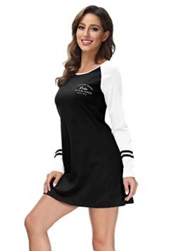 DOTIN Damen Nachthemd Langarm Sleepshirt Nachtkleid Baumwolle Schlafkleid Nachtwäsche Lounge Pyjamakleid Schlafhemd für Herbst Winter, Schwarz, M von DOTIN