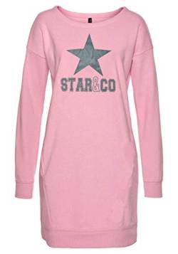 DOTIN Damen Sweatkleid Langarm Sternen Druck Sweatshirt Hoodie Kleid Casual Herbst Pullover Kleider Mini Lange Tops, Rosa, L von DOTIN