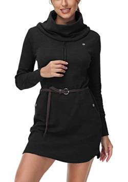 DOTIN Damen Sweatkleid Langarm Sweatshirt Pulloverkleid Rollkragen Hoodie Kleid Jumper Tops Kapuzenpulli, Dunkelgrau, M von DOTIN