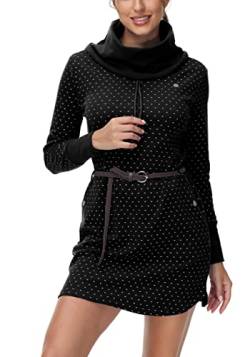 DOTIN Damen Sweatkleid Langarm Sweatshirt Pulloverkleid Rollkragen Hoodie Kleid Jumper Tops Kapuzenpulli, Schwarz Herz, L von DOTIN