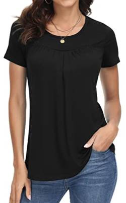 DOTIN Damen T-Shirt Einfarbig Kurzarm Sommer Shirt Loose Strech Bluse Causal Oberteil Basic Tops, Schwarz, L von DOTIN