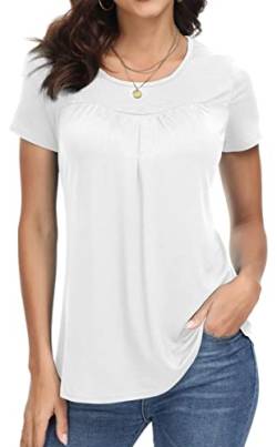 DOTIN Damen T-Shirt Einfarbig Kurzarm Sommer Shirt Loose Strech Bluse Causal Oberteil Basic Tops, Weiß, M von DOTIN