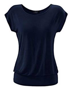 DOTIN Damen T-Shirt Rundhals Kurzarmshirt Allover Durck Stretch Tunika Casual Oberteil Bluse Tops, Blau, L von DOTIN