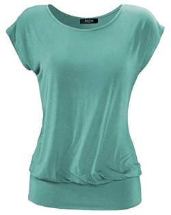 DOTIN Damen T-Shirt Rundhals Kurzarmshirt Allover Durck Stretch Tunika Casual Oberteil Bluse Tops, Grün, L von DOTIN