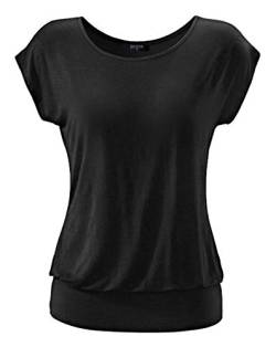 DOTIN Damen T-Shirt Rundhals Kurzarmshirt Allover Durck Stretch Tunika Casual Oberteil Bluse Tops, Schwarz-Uni, L von DOTIN