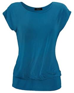 DOTIN Damen T-Shirt Rundhals Kurzarmshirt Allover Durck Stretch Tunika Casual Oberteil Bluse Tops, See Blau, L von DOTIN