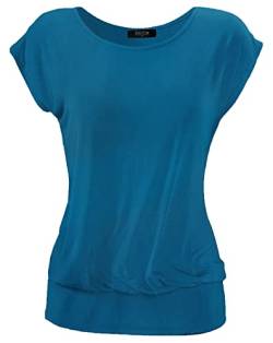 DOTIN Damen T-Shirt Rundhals Kurzarmshirt Allover Durck Stretch Tunika Casual Oberteil Bluse Tops, See Blau, S von DOTIN