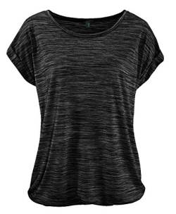 DOTIN Damen T-Shirt Rundhals Kurzarmshirt Lose Stretch Sommer Oberteil Casual Bluse Tops, Schwarz, L von DOTIN