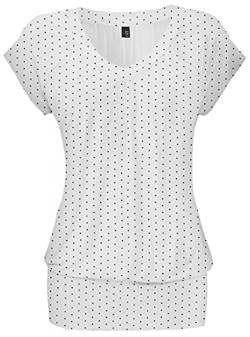 DOTIN Damen T-Shirt V-Ausschnitt Kurzarmshirt Causal Oberteil Falten Tops Stretch Tunika Basic Tee (Weiß, S) von DOTIN