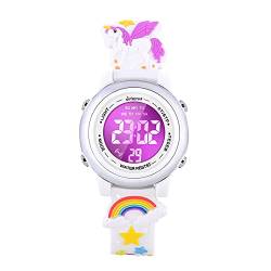 DOTODO Spielzeug Geschenke für 3 4 5 6 Jahre alte Kinder, Armbanduhr für Mädchen im Alter von 3-10 Jahren mit wasserdichtem LED-Lichtern Alarm - Beste Geschenke, weiß von DOTODO