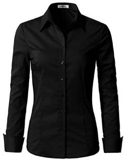 DOUBLJU Damen Basic Slim Fit y Baumwolle Button-Down-Shirts mit Übergröße, Cwtdsl01_black, Mittel von DOUBLJU