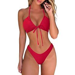 DOULAFASS Damen Bikini Set Sexy Bikini Brazilian Style Niedriger Taille String Triangel 2tlg Bikini Rot L von DOULAFASS