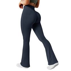 DOULAFASS Damen Yogahose Gerippte Schlaghose Yoga Pants Flared Leggings High Waisted Hose Schlag Leggings Laufhose Navy Blau S von DOULAFASS