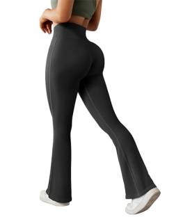 DOULAFASS Damen Yogahose Gerippte Schlaghose Yoga Pants Flared Leggings High Waisted Hose Schlag Leggings Laufhose Schwarz M von DOULAFASS