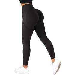 DOULAFASS Gym Leggings Damen High Waist Scrunch Butt Leggings Push Up Sportleggins Seamless Shaping Leggings Schwarz L von DOULAFASS