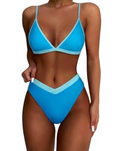 DOULAFASS High Waist Bikini Damen Set Sexy Hoher Schnitt Triangel Bikini 2tlg Tanga Bademoden von DOULAFASS