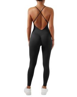 DOULAFASS Spaghetti Strap Ärmellose Jumpsuit Damen Eng Sexy Rückenfreies Sport Einteiler Overall Hip Lift Yoga Romper von DOULAFASS