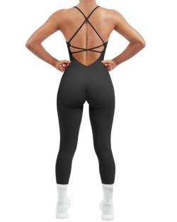 DOULAFASS Spaghetti Strap Ärmellose Jumpsuit Damen Eng Sexy Rückenfreies Sport Einteiler Overall Hip Lift Yoga Romper von DOULAFASS