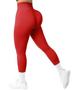 DOULAFASS Sport Leggings Damen High Waist Blickdicht Gym Leggings Seamless Sportleggins Lang Fitness Leggings Karmin Rot M von DOULAFASS