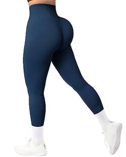 DOULAFASS Sport Leggings Damen High Waist Blickdicht Gym Leggings Seamless Sportleggins Lang Fitness Leggings See Blau L von DOULAFASS