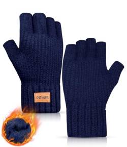 DOVAVA Handschuhe Fingerlos Herren Damen,Winterhandschuhe Touchscreen,Thermo Halbfinger Strickhandschuhe mit Weichem Innenfutter für Camping Wandern Running Sport(Marineblau von DOVAVA