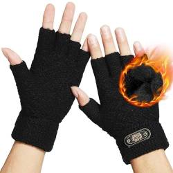 DOVAVA Handschuhe Fingerlose Herren,Halbfinger Handschuhe Herren Touchscreen,Strickhandschuhe Herren Schwarz Dunkelgrau und Khaki mit weichem Innenfutter (Schwarz Halb) von DOVAVA