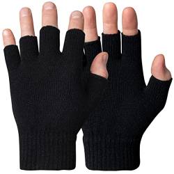 DOVORTEX Fingerlose Handschuhe für Damen und Herren | Winter gestrickte Herren fingerlose Handschuhe Thermo mit weichem Futter | isolierte Strick-Thermohandschuhe ohne Finger, Schwarz , One size von DOVORTEX