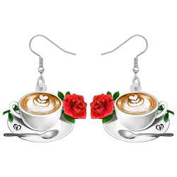 DOWAY Acryl-Anhänger Kaffeetasse Löffel Eiffelturm Ohrringe baumeln Schmuck modische Dekoration für Frauen und Mädchen lustige Partygeschenke (Cup B) von DOWAY