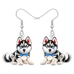 DOWAY Acryl Siberian Husky Chihuahua Beagle Dackel Yorkshire Terrier Mops Hund Ohrringe Hanging Dangle Drop Pet Schmuck für Damen Mädchen Kinder Charme Geschenk (Husky B) von DOWAY