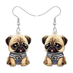 DOWAY Acryl Siberian Husky Chihuahua Beagle Dackel Yorkshire Terrier Mops Hund Ohrringe Hanging Dangle Drop Pet Schmuck für Damen Mädchen Kinder Charme Geschenk (Mops A) von DOWAY