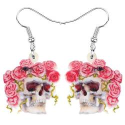 DOWAY Cute Acryl Halloween Horror Skull Ohrringe Für Frauen Damen Mädchen Schädel Party Dekoration Geschenke (Rosa) von DOWAY
