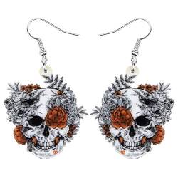 DOWAY Cute Acryl Halloween Horror Skull Ohrringe Für Frauen Damen Mädchen Schädel Party Dekoration Geschenke (Schwarz) von DOWAY