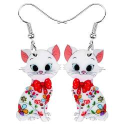 DOWAY Cute Acryl Katze Ohrringe für Frauen Mädchen Mode Tier Ohrringe Schmuck Charms Katze Geschenke (Weiß) von DOWAY