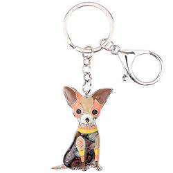 DOWAY Cute Chihuahua Zubehör Emaille Schlüsselanhänger Hund Bulldogge Tiere Schlüsselring Hunde Geschenke Für Damen Frauen Mädchen (Braun) von DOWAY