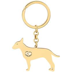 DOWAY Cute Edelstahl Schlüsselanhänger Hund 18K Gold Haustier Zubehör für Damen Mädchen Geschenke Hundeliebhaber Auto Charms (Bullterrier Gold Plared B) von DOWAY