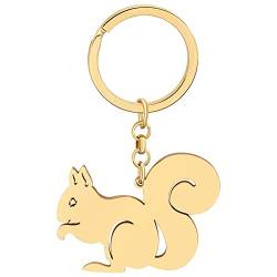 DOWAY Cute Eichhörnchen Geschenke 18K Gold Edelstahl Eichhörnchen Schlüsselring Auto Deko Charms für Damen Mädchen (Goldplattiert A) von DOWAY