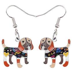 DOWAY Cute Emaille Beagle Hund Ohrringe Baumeln Schmuck für Damen Mädchen Charme Beagle Hunde Geschenke (Braun) von DOWAY