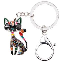 DOWAY Cute Katze Schlüsselanhänger Schlüsselring Auto Schlüssel Charms Geschenk Emaille Haustier Katze Handtasche Anhänger (Schwarz) von DOWAY