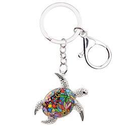 DOWAY Cute Meeresschildkröte Schlüsselanhänger Schlüsselring Ozean Tier Schmuck Für Handtaschen Handtasche Charms Schildkröte Deko (Blumen) von DOWAY