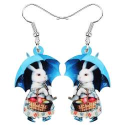 DOWAY Cute Ostereier Kaninchen Ohrringe Acryl Osterhase Dangle Schmuck Geschenke für Damen Mädchen lustig Ostern Deko (Blau) von DOWAY