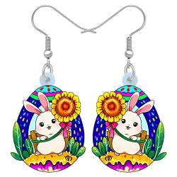 DOWAY Cute Ostereier Kaninchen Ohrringe Acryl Osterhase Dangle Schmuck Geschenke für Damen Mädchen lustig Ostern Deko (Marineblau) von DOWAY