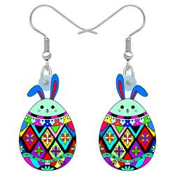 DOWAY Cute Ostereier Kaninchen Ohrringe Acryl Osterhase Dangle Schmuck Geschenke für Damen Mädchen lustig Ostern Deko (Ozean) von DOWAY