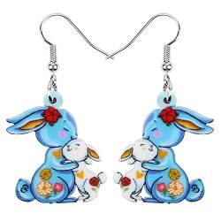 DOWAY Cute Ostereier Kaninchen Ohrringe Acryl Osterhase Dangle Schmuck Geschenke für Damen Mädchen lustig Ostern Deko (Sapphire) von DOWAY