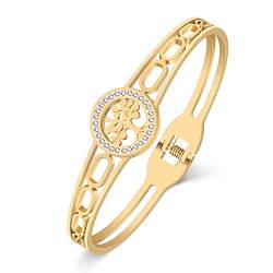 DOWAY Edelstahl Gold Silber Plattiert Armreif Armband für Damen Mädchen einfache Stil Liebe Schmuck Geburtstag Geschenke (2-Baum des Lebens-Gold) von DOWAY